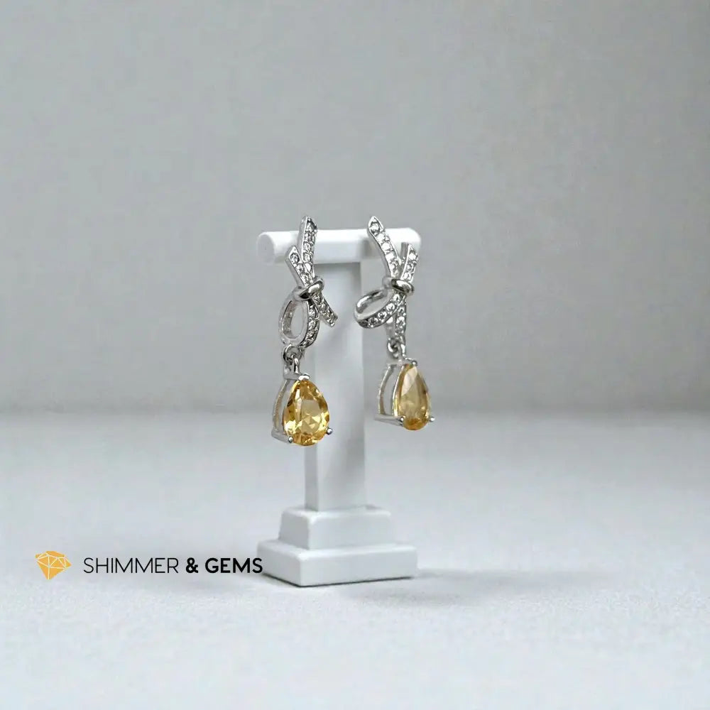 Citrine 6mm Pear with Ribbon 925 Sterling Silver Earrings - 6mm Pair