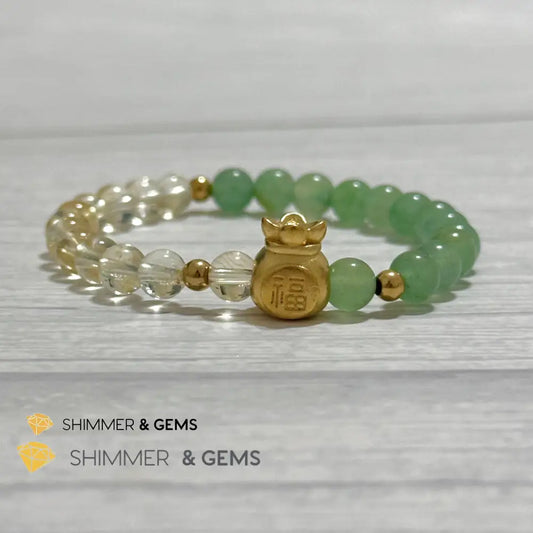 Citrine and Aventurine Money Bag Bracelet 6mm (24K Gold Filled Brass) 5.5” Bracelets