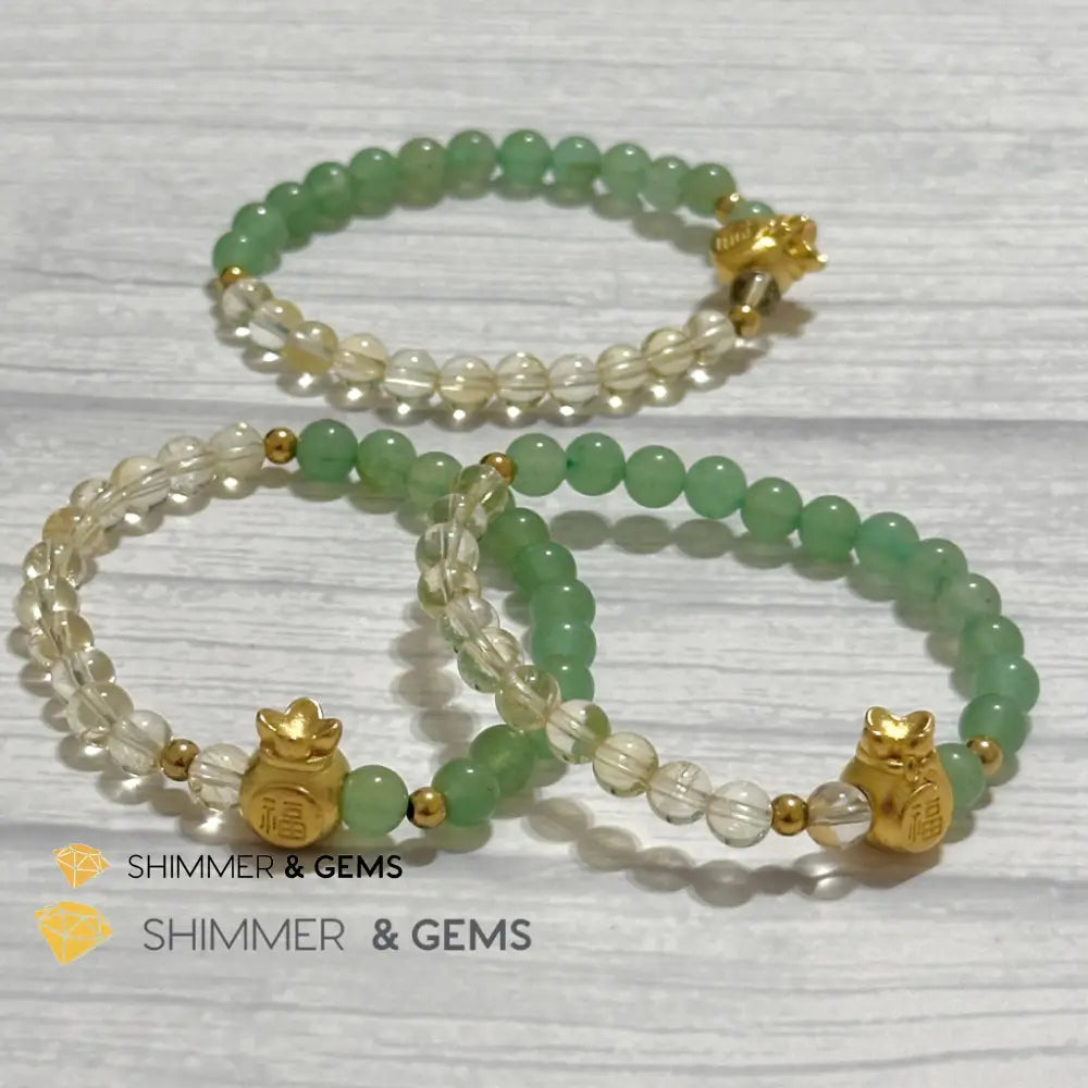 Citrine and Aventurine Money Bag Bracelet 6mm (24K Gold Filled Brass) Bracelets