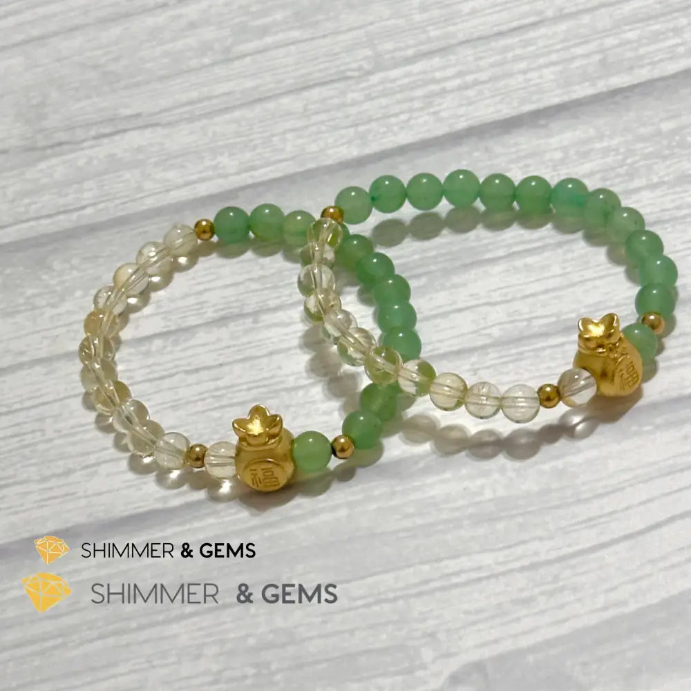 Citrine and Aventurine Money Bag Bracelet 6mm (24K Gold Filled Brass) Bracelets