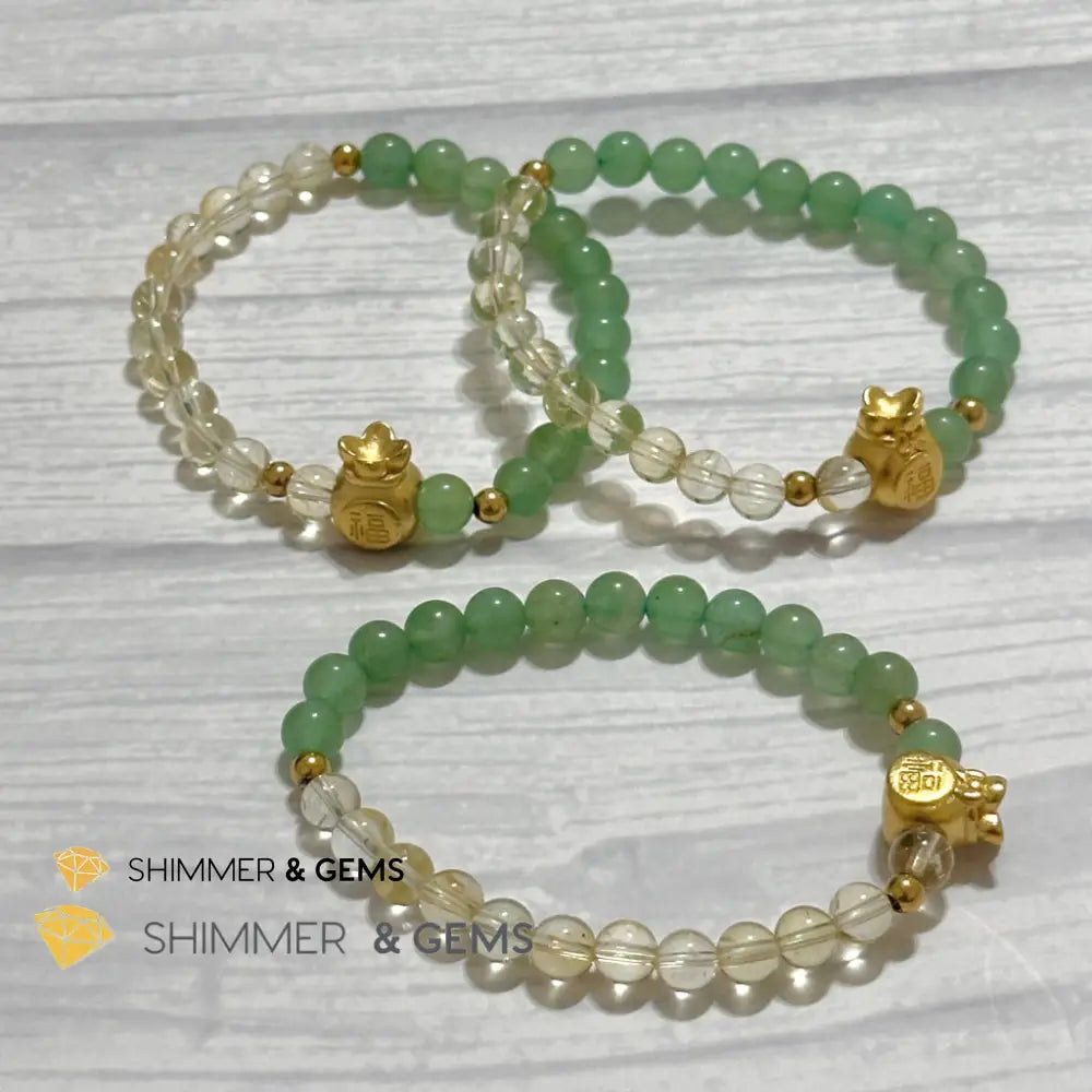 Citrine and Aventurine Money Bag Bracelet 6mm (24K Gold Filled Brass) Bracelets