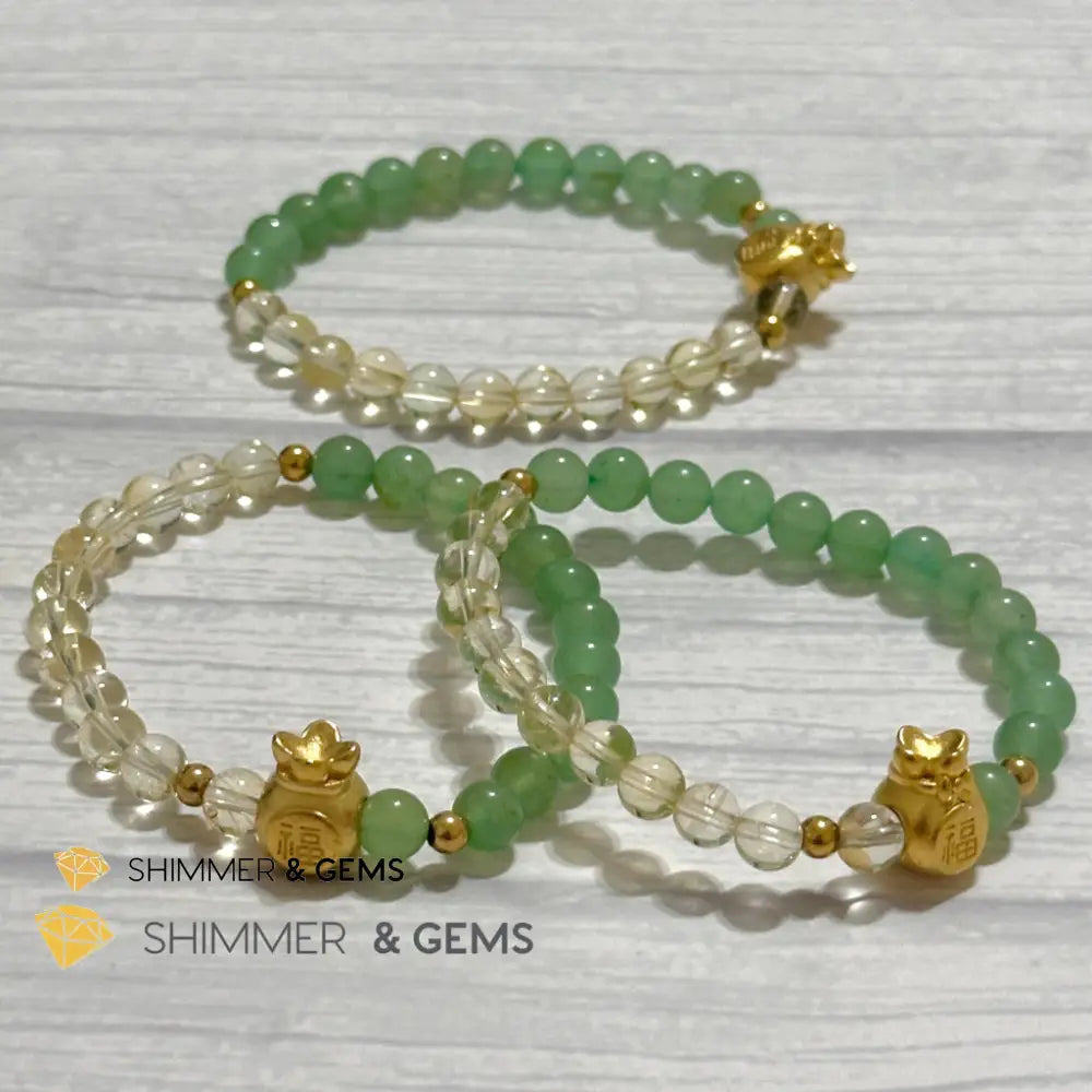 Citrine and Aventurine Money Bag Bracelet 6mm (24K Gold Filled Brass) Bracelets