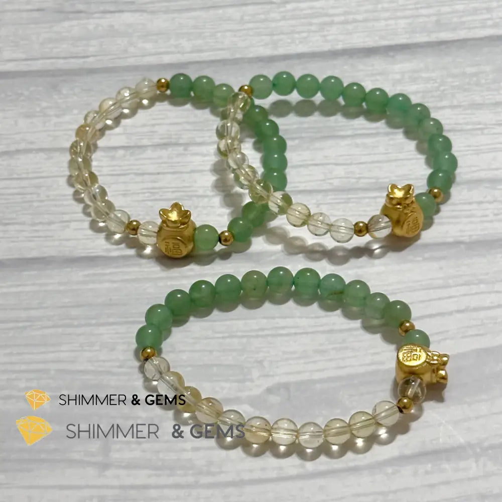 Citrine and Aventurine Money Bag Bracelet 6mm (24K Gold Filled Brass) Bracelets