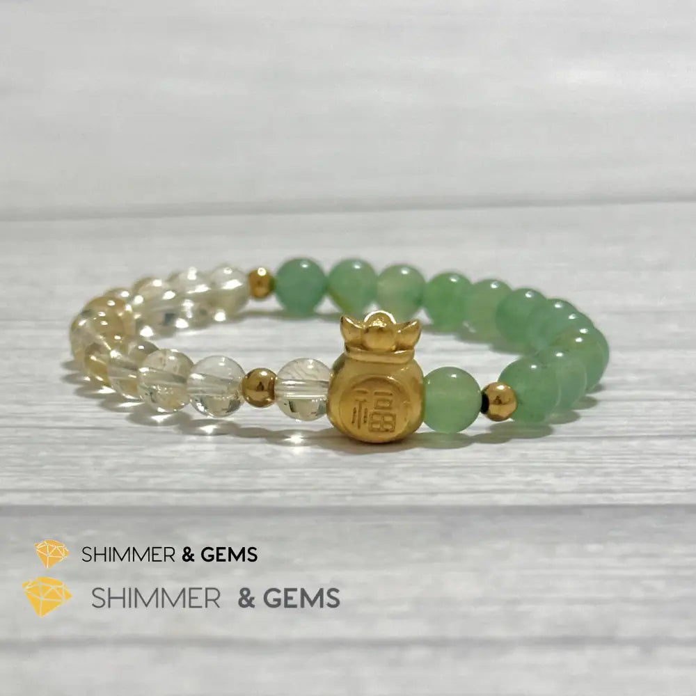 Citrine and Aventurine Money Bag Bracelet 6mm (24K Gold Filled Brass) Bracelets