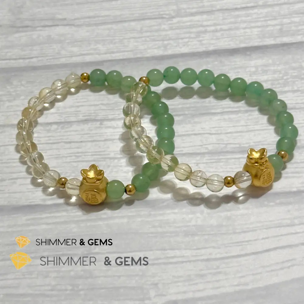 Citrine and Aventurine Money Bag Bracelet 6mm (24K Gold Filled Brass) Bracelets