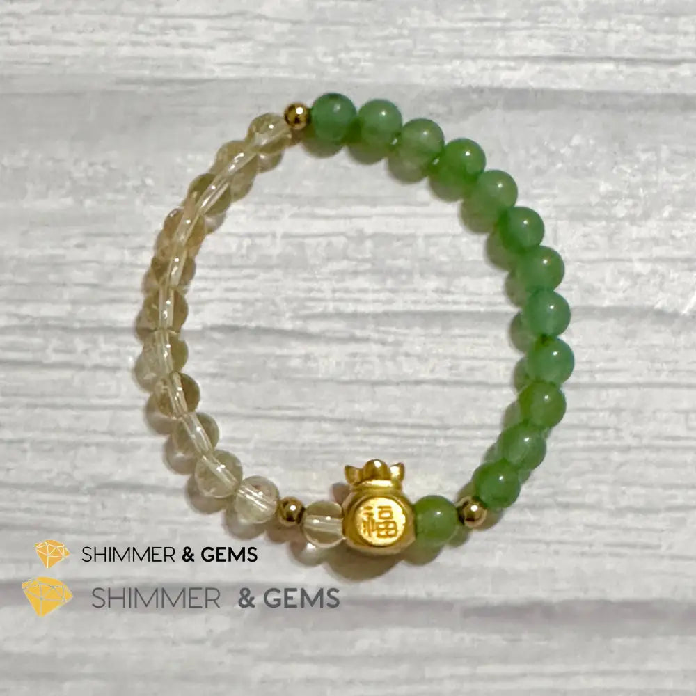 Citrine and Aventurine Money Bag Bracelet 6mm (24K Gold Filled Brass) Bracelets