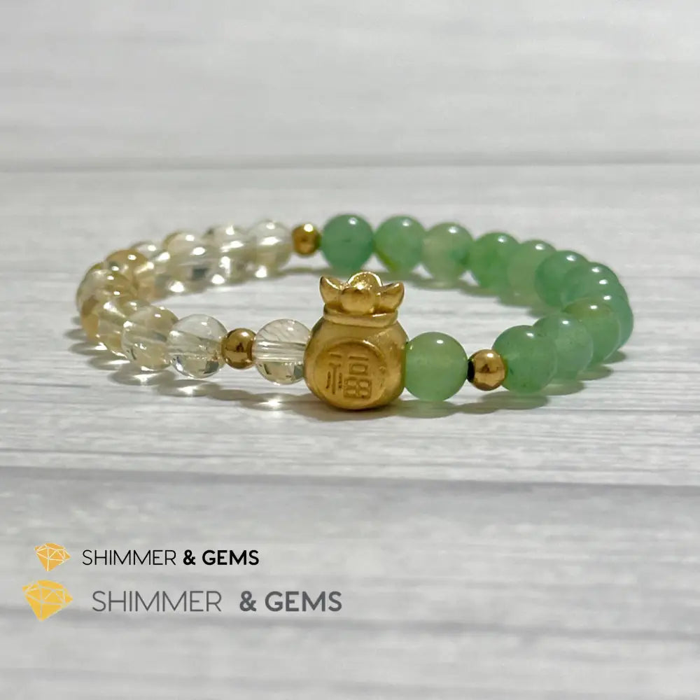 Citrine and Aventurine Money Bag Bracelet 6mm (24K Gold Filled Brass) Bracelets