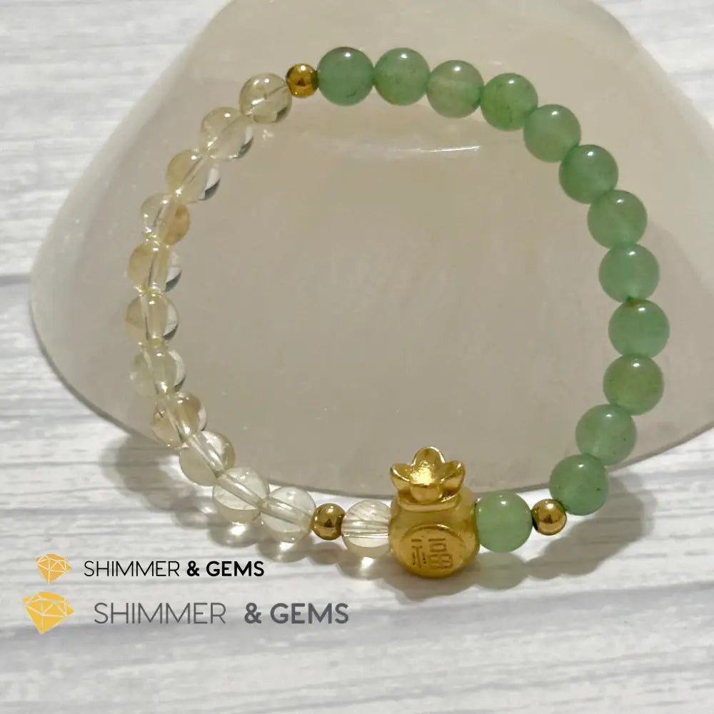Citrine and Aventurine Money Bag Bracelet 6mm (24K Gold Filled Brass) Bracelets