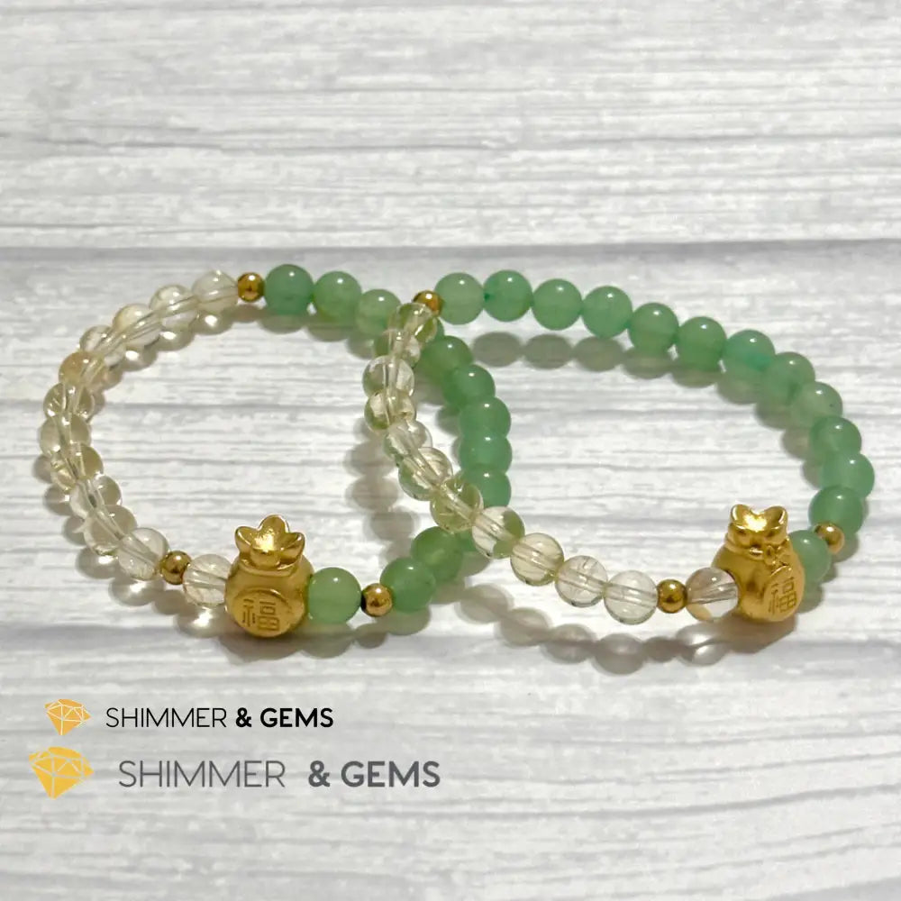 Citrine and Aventurine Money Bag Bracelet 6mm (24K Gold Filled Brass) Bracelets