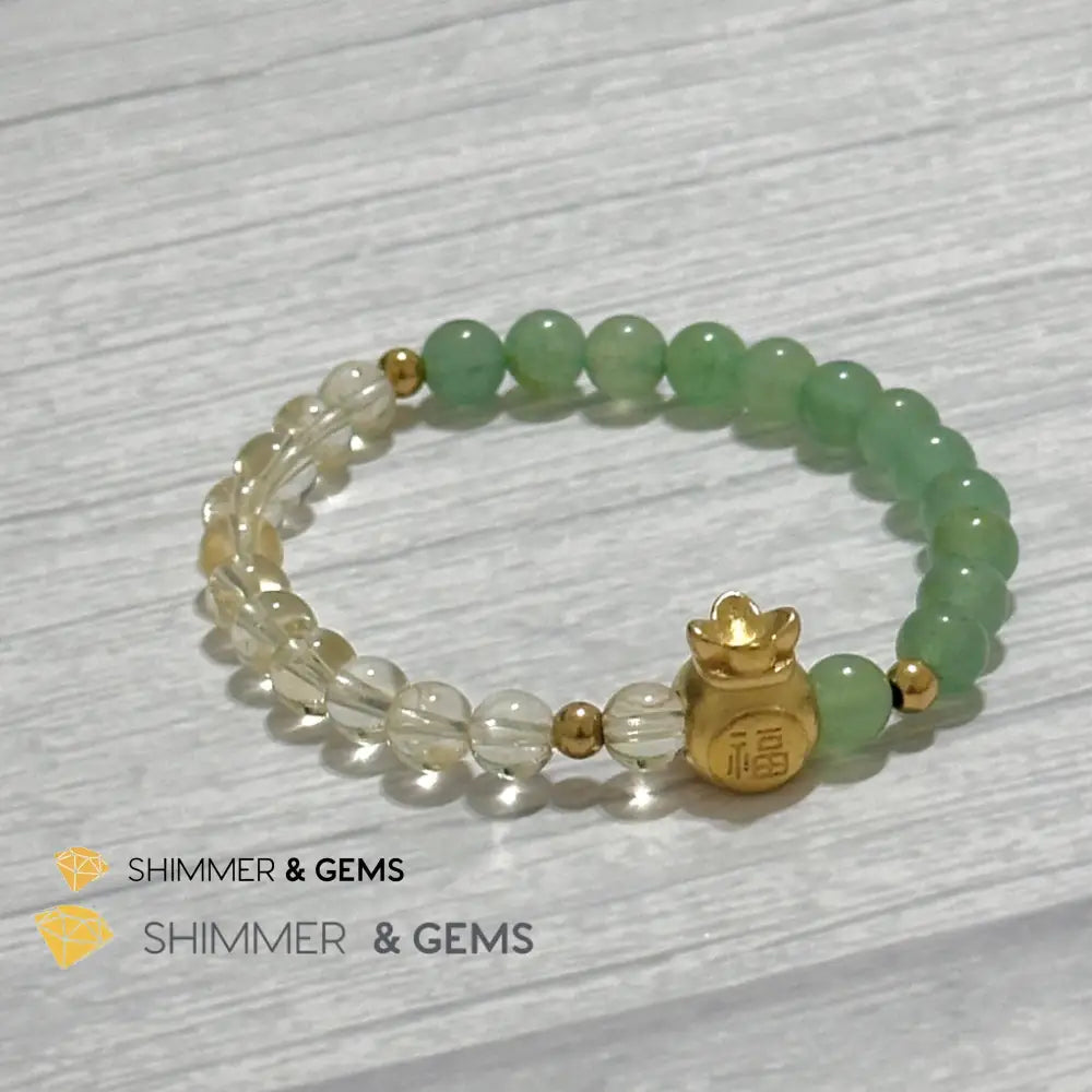 Citrine and Aventurine Money Bag Bracelet 6mm (24K Gold Filled Brass) Bracelets