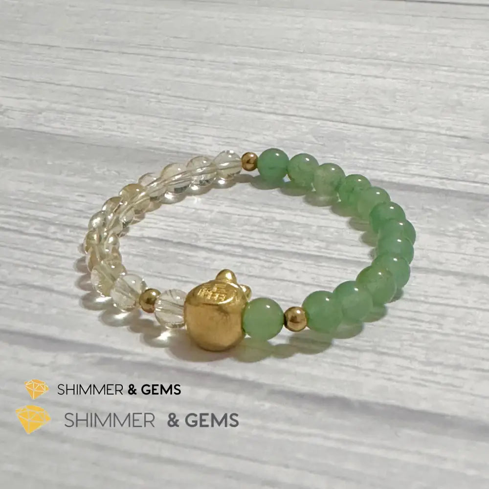 Citrine and Aventurine Money Bag Bracelet 6mm (24K Gold Filled Brass) Bracelets