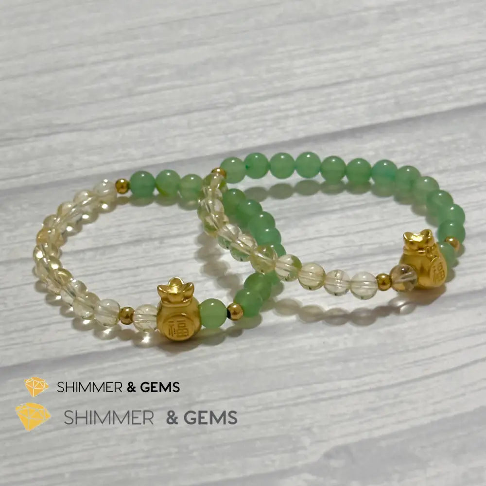 Citrine and Aventurine Money Bag Bracelet 6mm (24K Gold Filled Brass) Bracelets