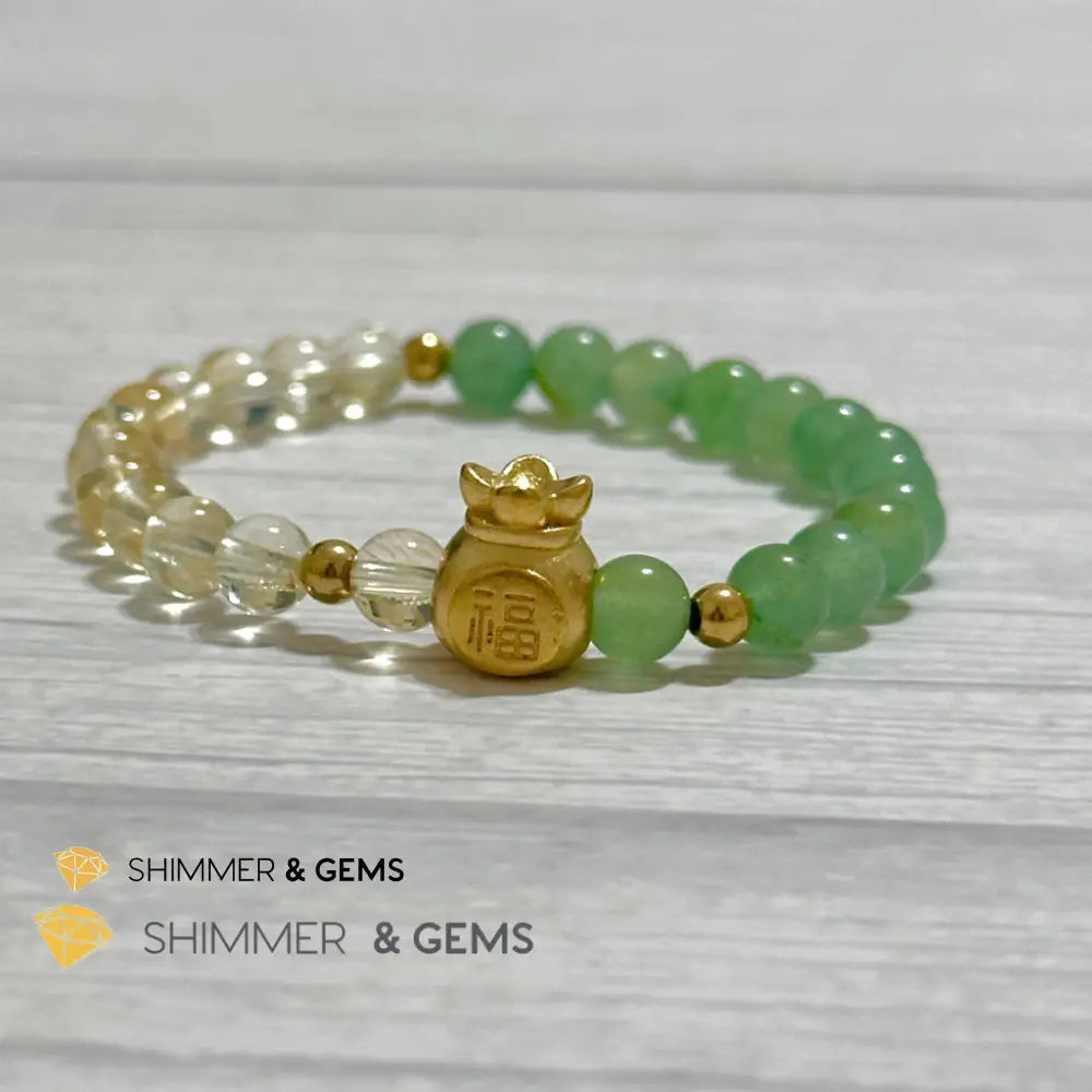 Citrine and Aventurine Money Bag Bracelet 6mm (24K Gold Filled Brass) Bracelets