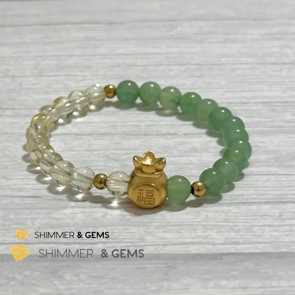 Citrine and Aventurine Money Bag Bracelet 6mm (24K Gold Filled Brass) Bracelets
