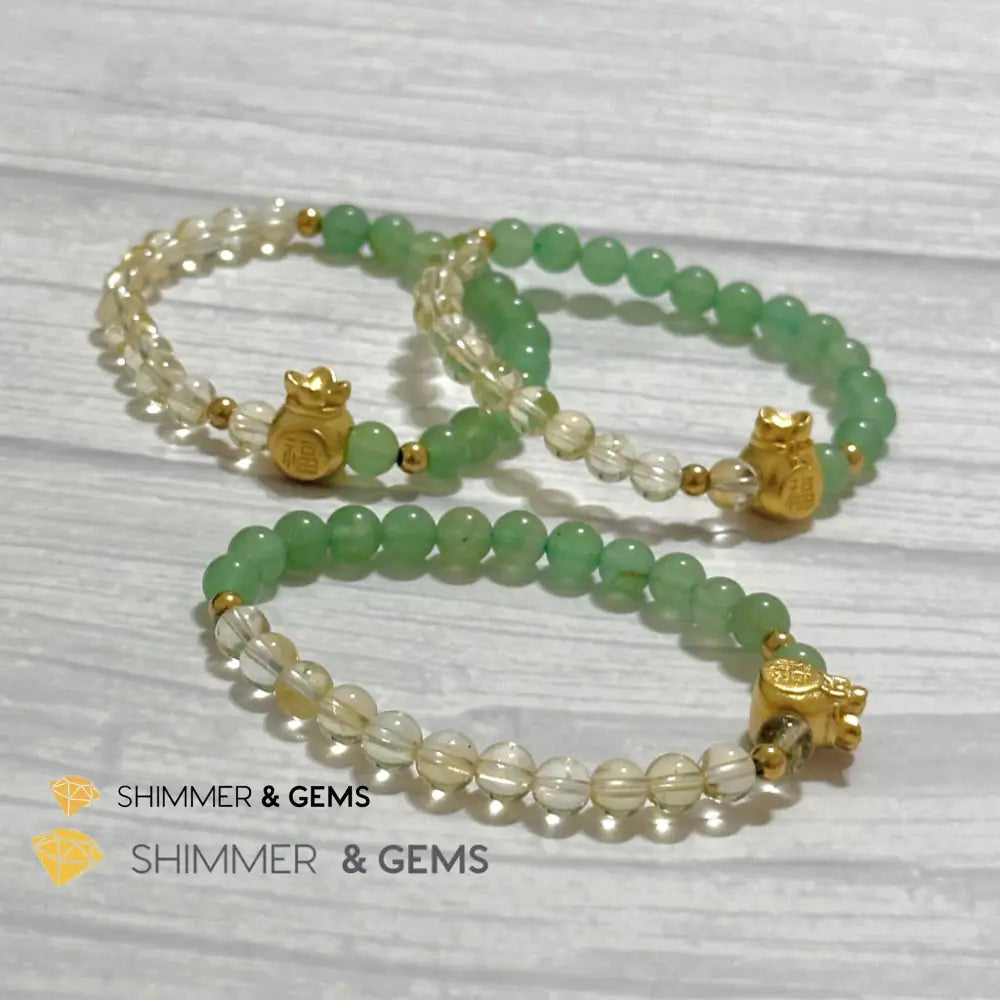 Citrine and Aventurine Money Bag Bracelet 6mm (24K Gold Filled Brass) Bracelets