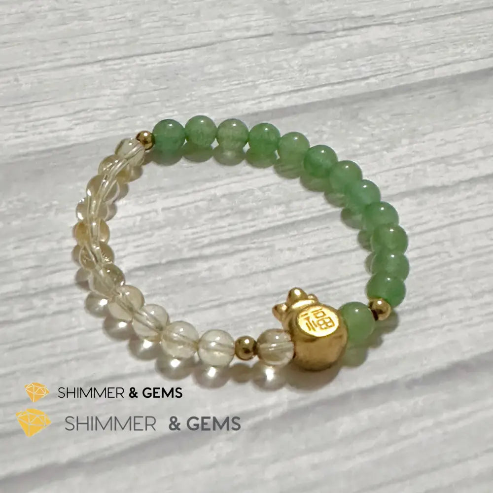 Citrine and Aventurine Money Bag Bracelet 6mm (24K Gold Filled Brass) Bracelets