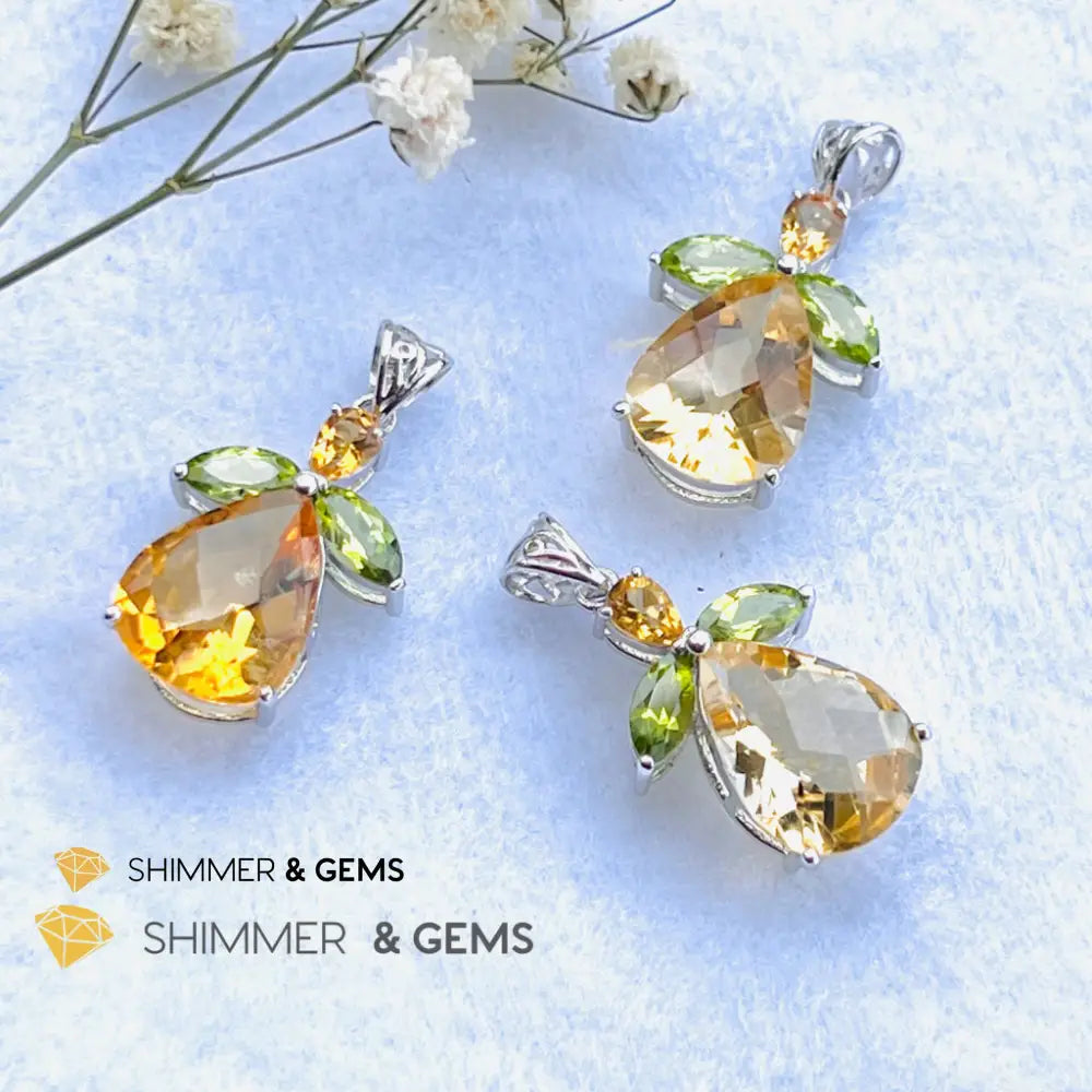 Citrine Angel With Peridot Wings Pendant In 925 Silver (Money Angel) Charms & Pendants
