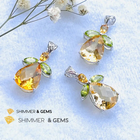 Citrine Angel With Peridot Wings Pendant In 925 Silver (Money Angel) Charms & Pendants