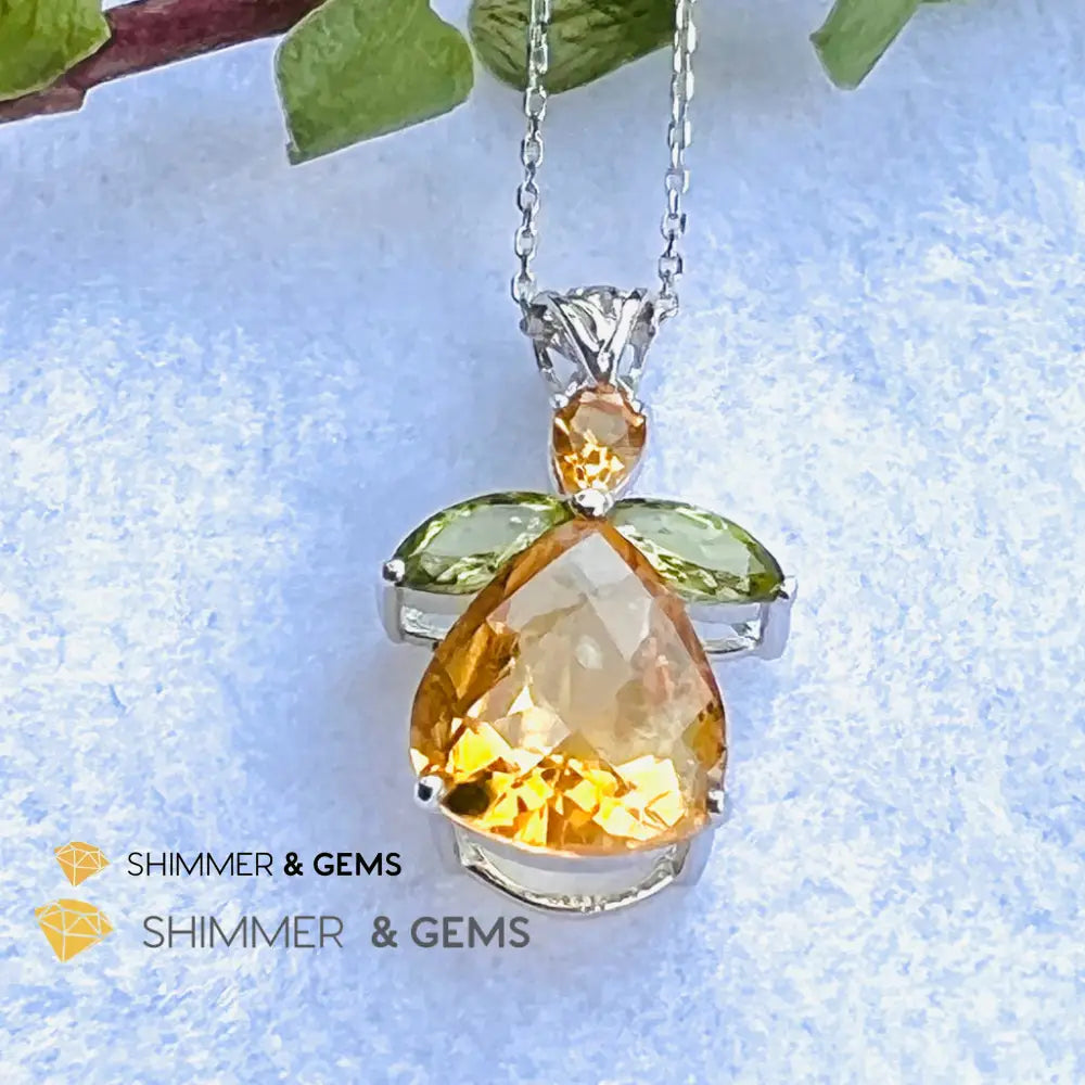 Citrine Angel With Peridot Wings Pendant In 925 Silver (Money Angel) Charms & Pendants