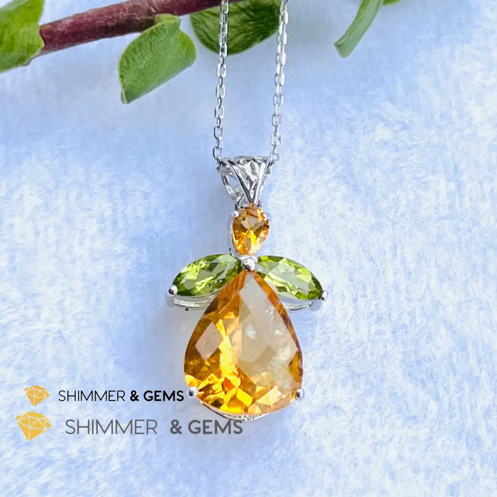 Citrine Angel With Peridot Wings Pendant In 925 Silver (Money Angel) Charms & Pendants