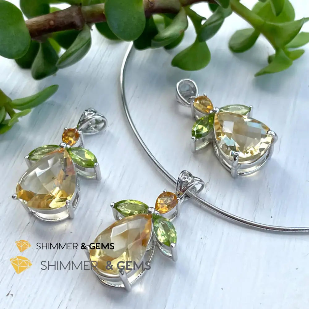 Citrine Angel With Peridot Wings Pendant In 925 Silver (Money Angel) Per Piece Size 16X21Mm Charms &