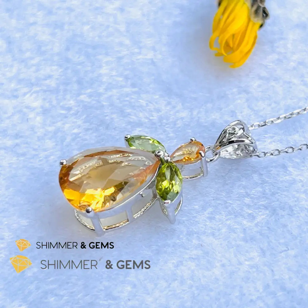 Citrine Angel With Peridot Wings Pendant In 925 Silver (Money Angel) Charms & Pendants