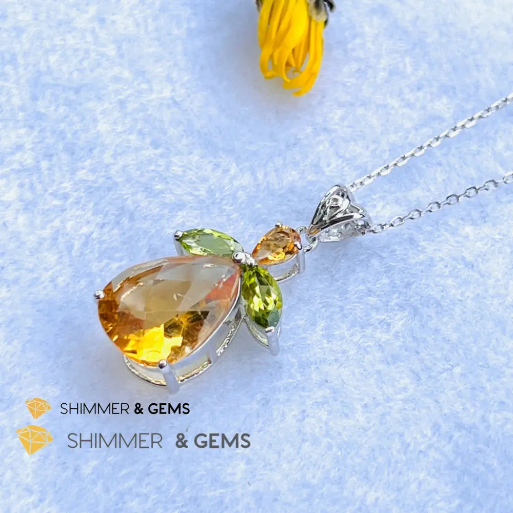 Citrine Angel With Peridot Wings Pendant In 925 Silver (Money Angel) Charms & Pendants