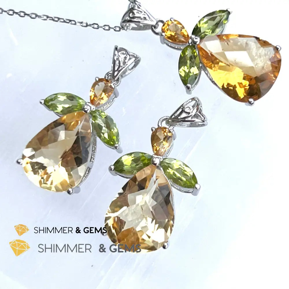 Citrine Angel With Peridot Wings Pendant In 925 Silver (Money Angel) Charms & Pendants