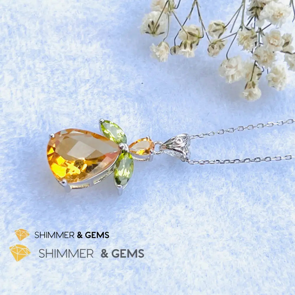 Citrine Angel With Peridot Wings Pendant In 925 Silver (Money Angel) Charms & Pendants