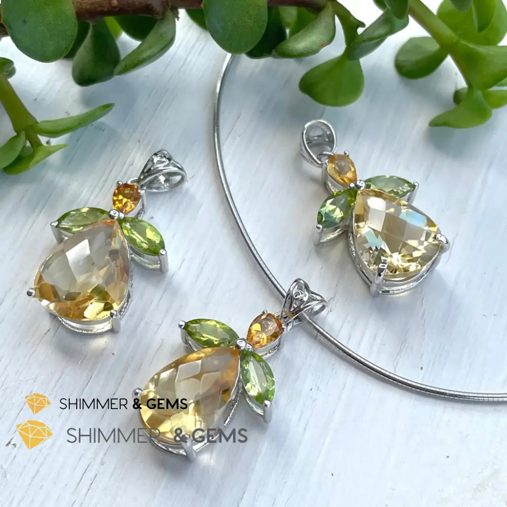 Citrine Angel With Peridot Wings Pendant In 925 Silver (Money Angel) Charms & Pendants