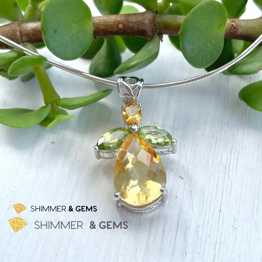 Citrine Angel With Peridot Wings Pendant In 925 Silver (Money Angel) Charms & Pendants