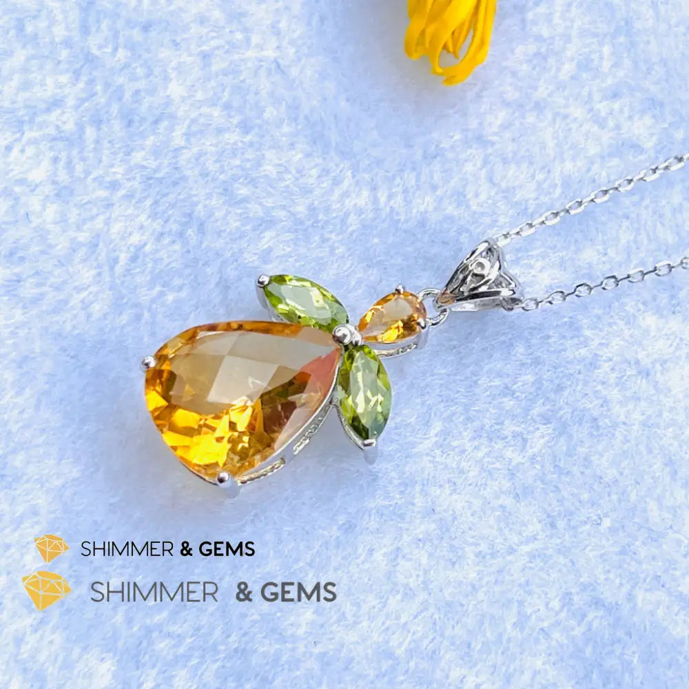 Citrine Angel With Peridot Wings Pendant In 925 Silver (Money Angel) Charms & Pendants