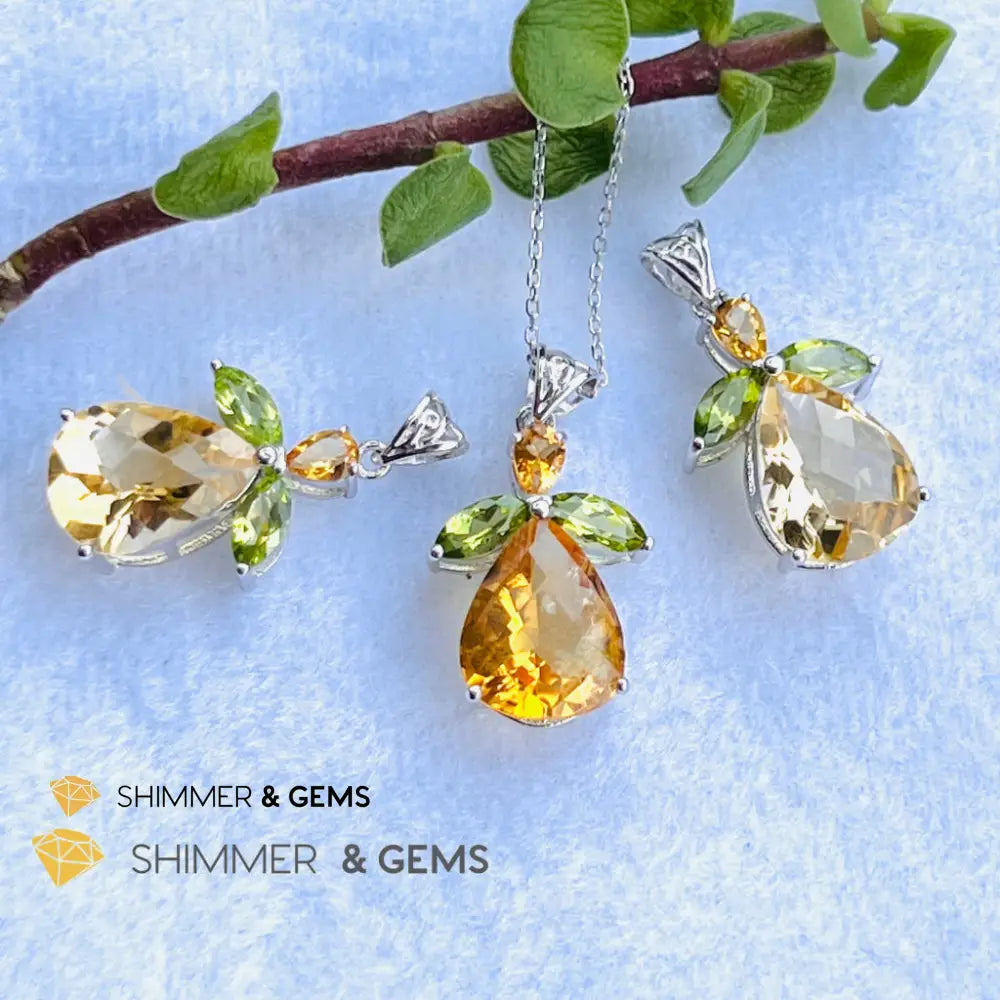 Citrine Angel With Peridot Wings Pendant In 925 Silver (Money Angel) Charms & Pendants