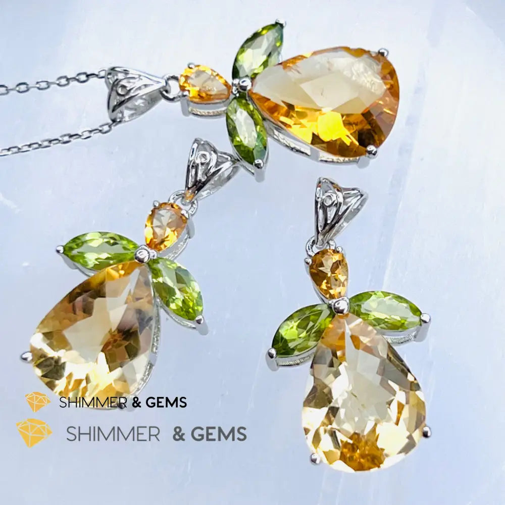 Citrine Angel With Peridot Wings Pendant In 925 Silver (Money Angel) Charms & Pendants