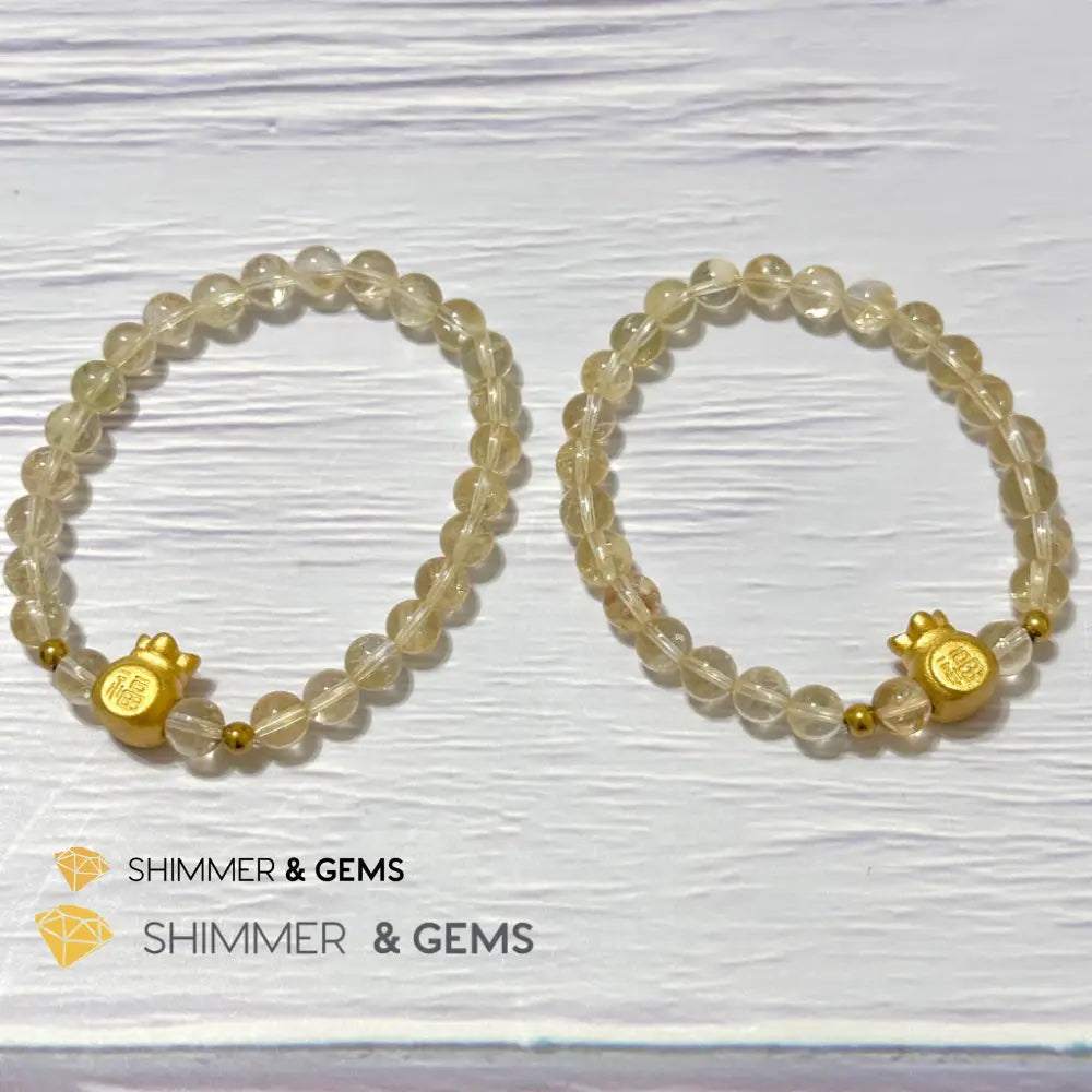 Citrine Money Bag Bracelet 6mm (24K Gold Filled Brass)