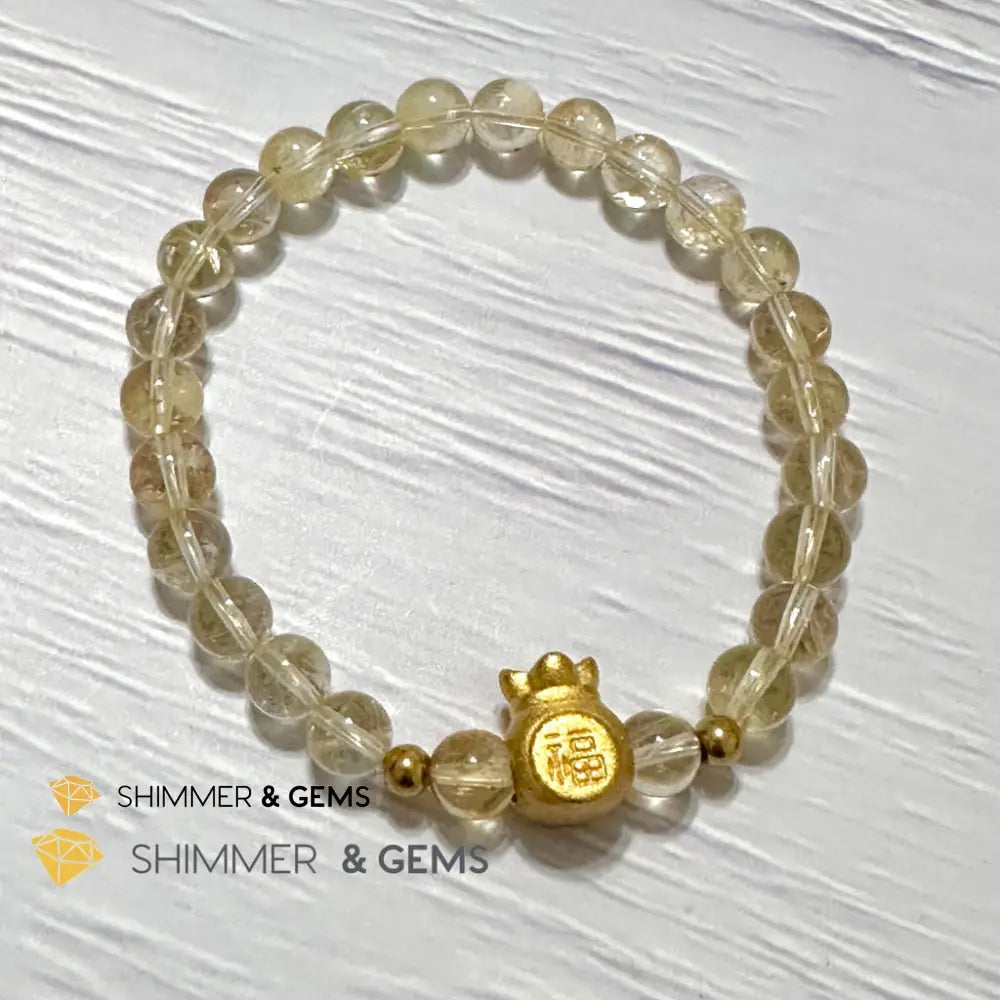 Citrine Money Bag Bracelet 6mm (24K Gold Filled Brass)