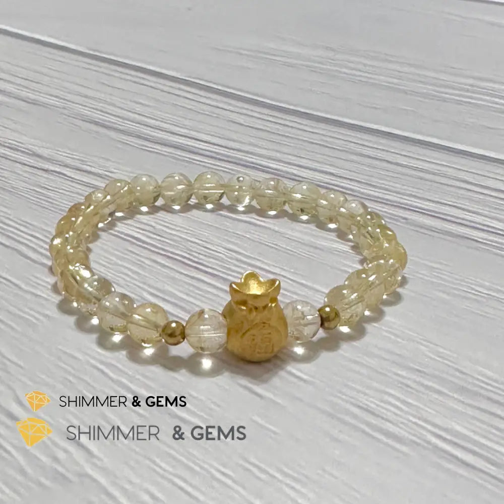 Citrine Money Bag Bracelet 6mm (24K Gold Filled Brass)