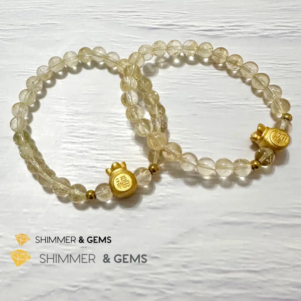 Citrine Money Bag Bracelet 6mm (24K Gold Filled Brass)