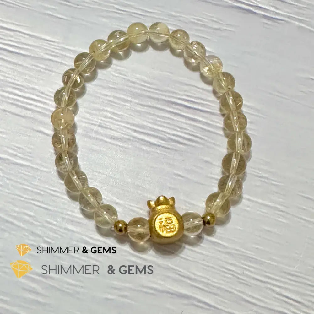 Citrine Money Bag Bracelet 6mm (24K Gold Filled Brass)