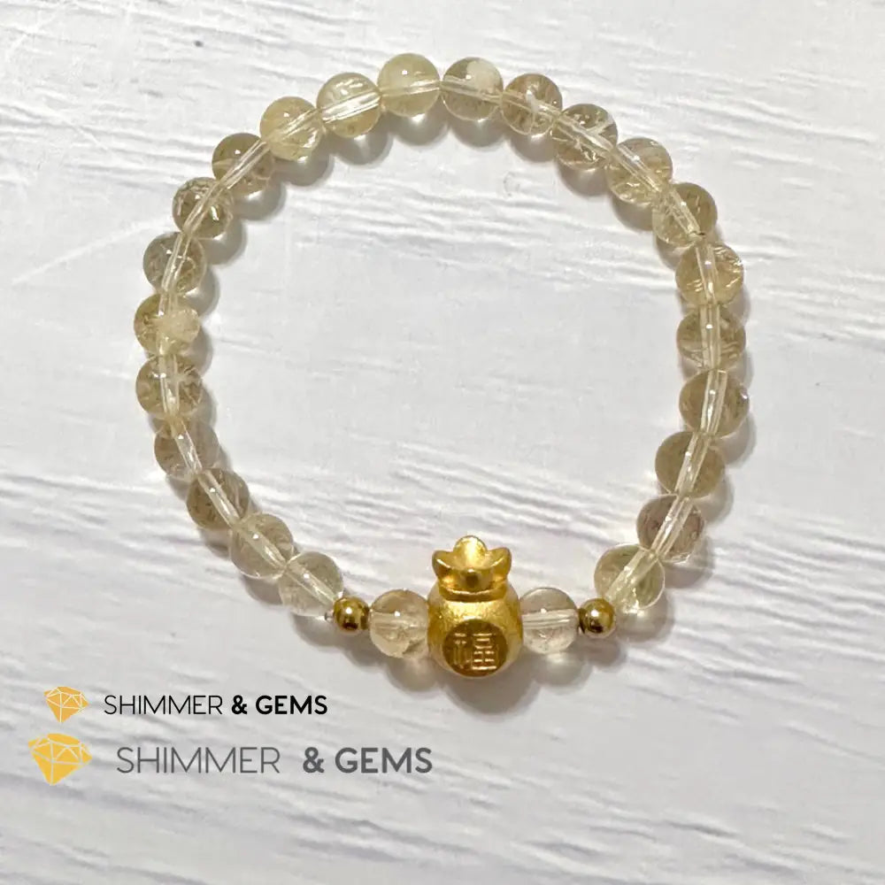 Citrine Money Bag Bracelet 6mm (24K Gold Filled Brass)