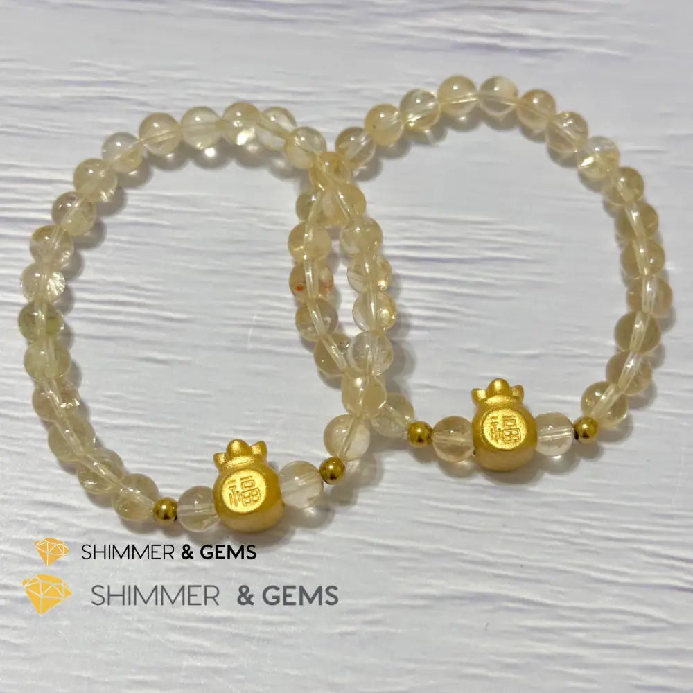 Citrine Money Bag Bracelet 6mm (24K Gold Filled Brass)
