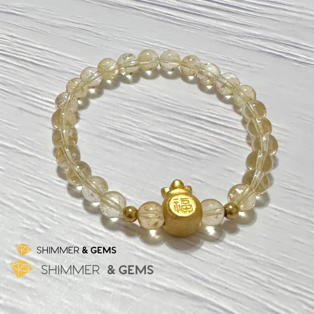 Citrine Money Bag Bracelet 6mm (24K Gold Filled Brass)