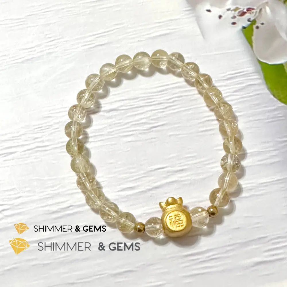 Citrine Money Bag Bracelet 6mm (24K Gold Filled Brass)