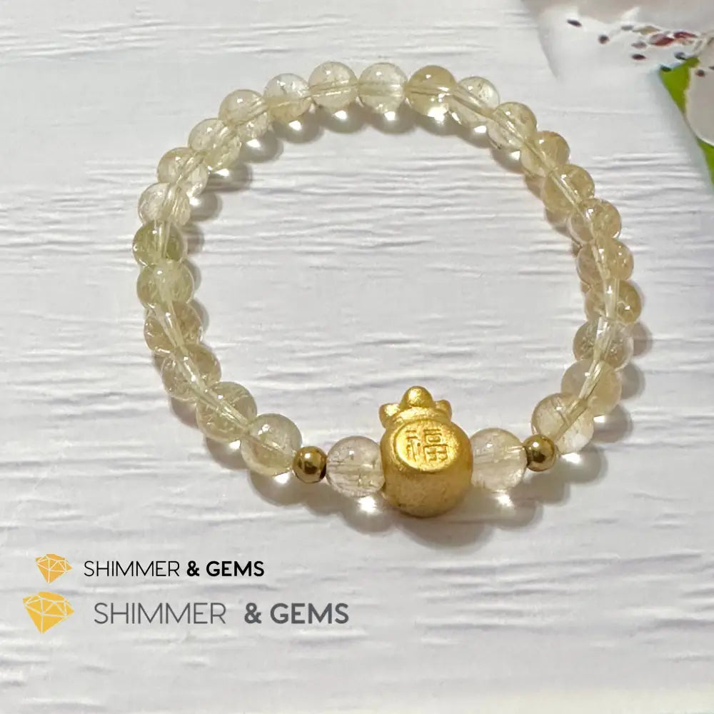 Citrine Money Bag Bracelet 6mm (24K Gold Filled Brass)