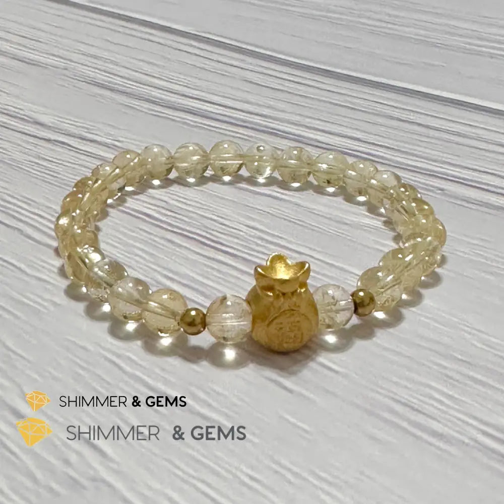 Citrine Money Bag Bracelet 6mm (24K Gold Filled Brass)