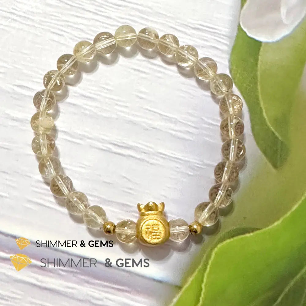 Citrine Money Bag Bracelet 6mm (24K Gold Filled Brass)