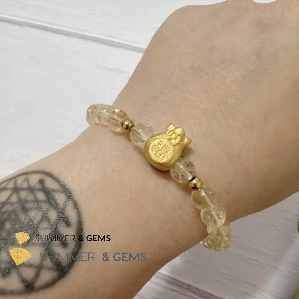 Citrine Money Bag Bracelet 6mm (24K Gold Filled Brass)