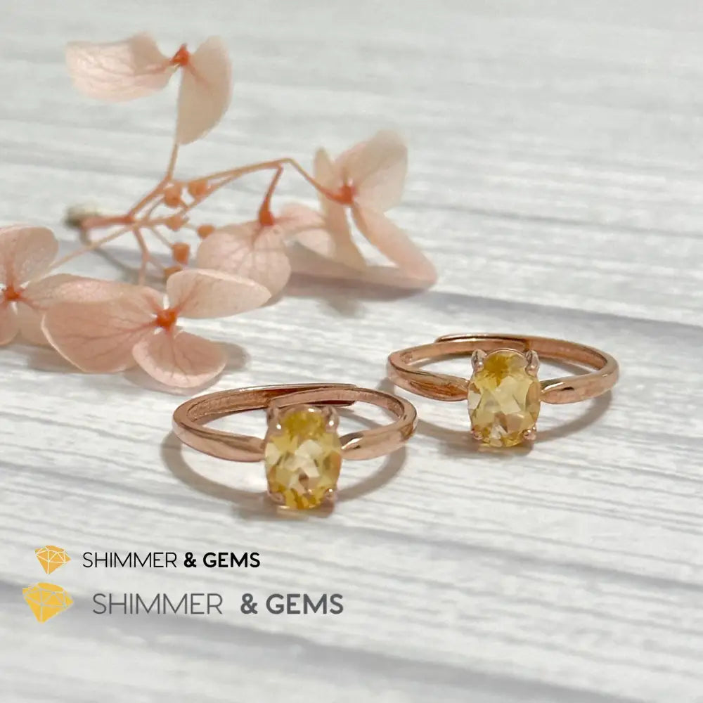 Citrine Oval 925 Silver Rings (Rose Gold)Adjustable Adjustable Ring (Per Piece) Rings