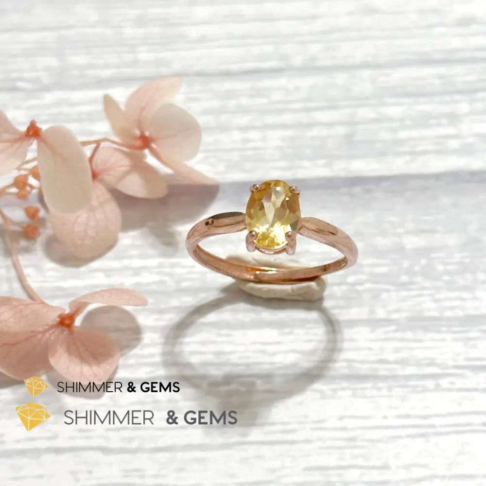 Citrine Oval 925 Silver Rings (Rose Gold)Adjustable Adjustable Ring (Per Piece) Rings