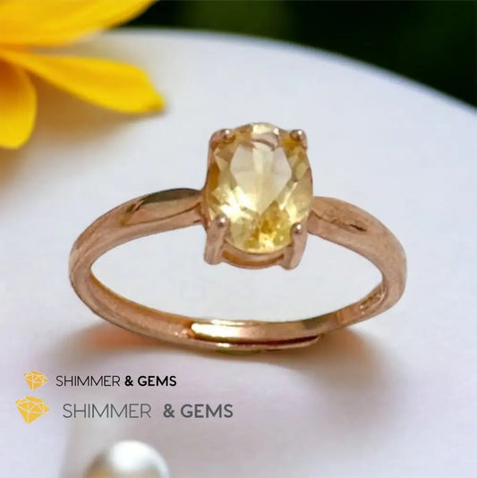 Citrine Oval 925 Silver Rings (Rose Gold)Adjustable Adjustable Ring (Per Piece) Rings